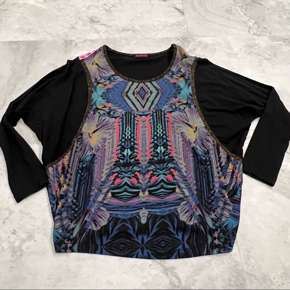 Custo Barcelona Aztec Peacock Dolman Top Size Small S‎